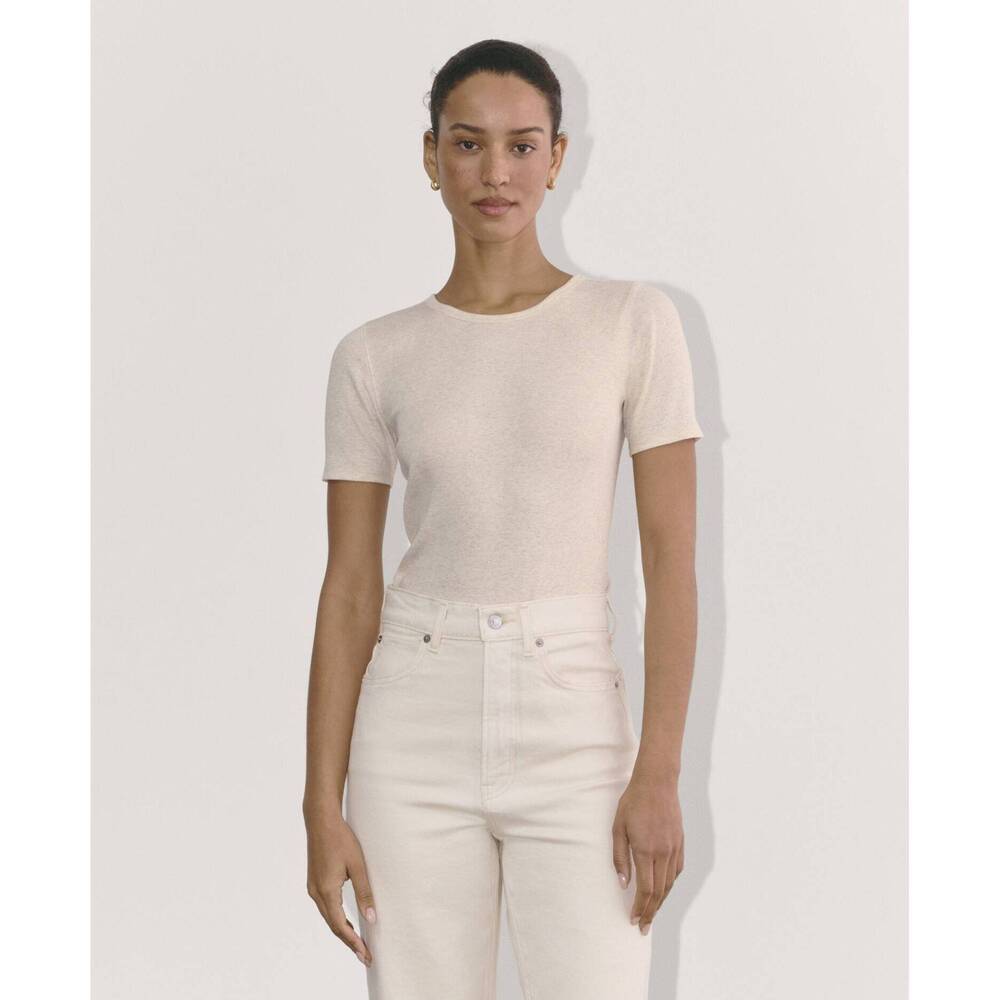 Everlane Women's Luxe Rib Crew Neck T-Shirt in Heathered Oat, Size Small